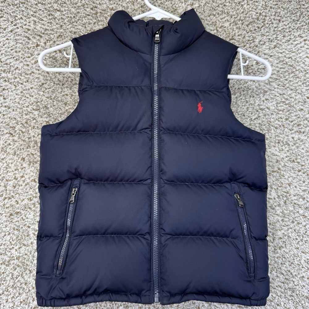 Polo Ralph Lauren Water Repellant Down Vest Boys Size 6 Blue Full Zip Kids Youth
